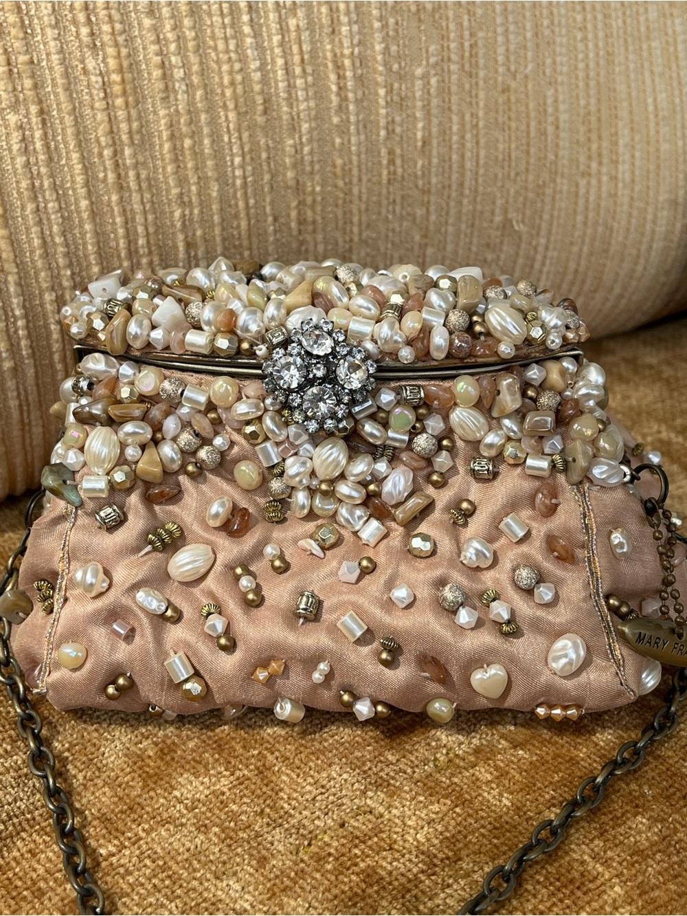 Mary Frances Vintage Champagne Pearl & Crystal Beaded Bag, EUC